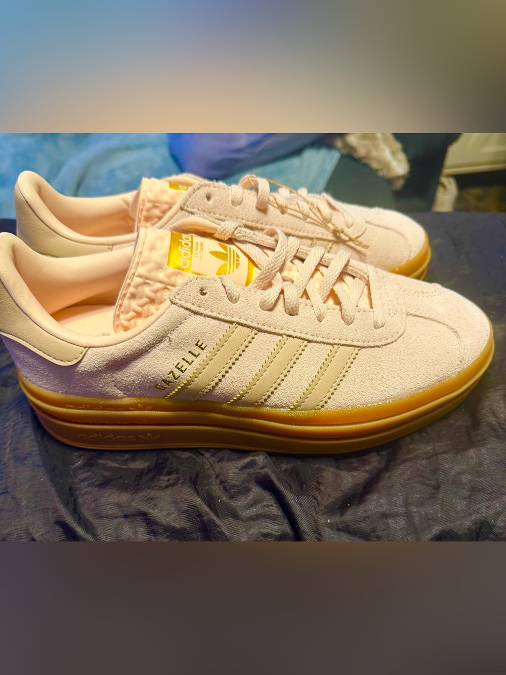 adidas women’s Gazelle Sneakers in Pale Pink with tan Accents